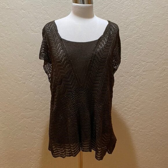 Alfani Olive green crochet knit tunic w/tank 1X - Picture 1 of 7